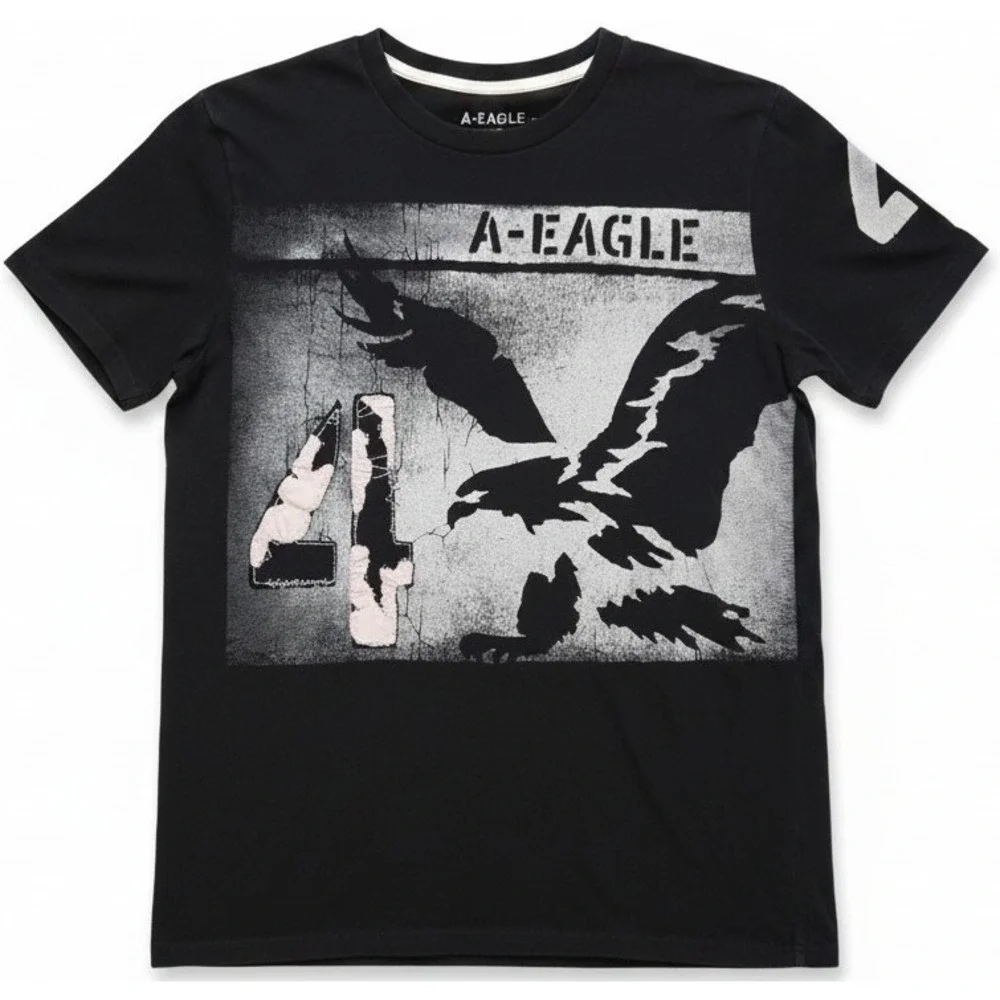 American Eagle Outfitters Mens Athletic Fit T-Shirt Medium Black Graphic Logo - Picture 1 of 1